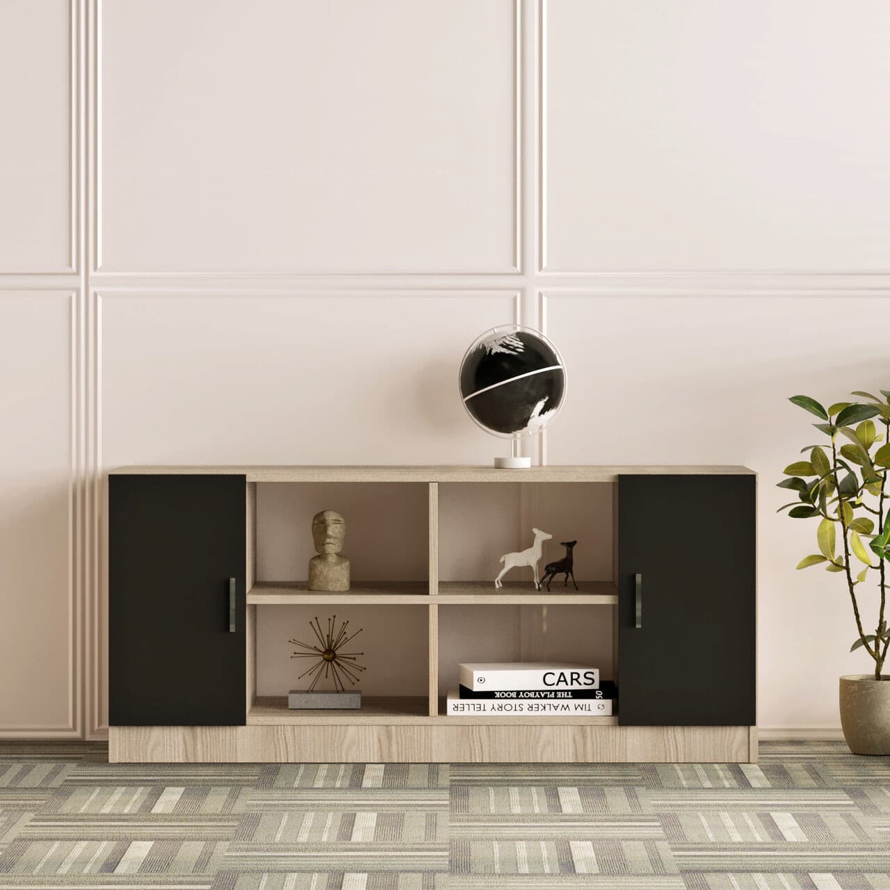 Dulap multifunctional, Hanah Home, Vo6-Ob, 139.8x61.8x46.3 cm, Stejar / Negru