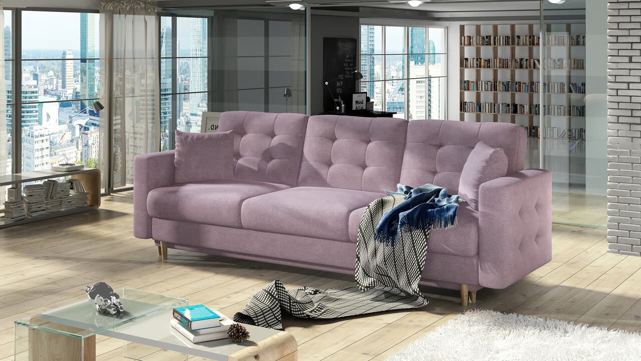 Canapea extensibila 3 locuri ELTAP, Ask02, Asgard, 233x92x93 cm, lemn/poliester, roz