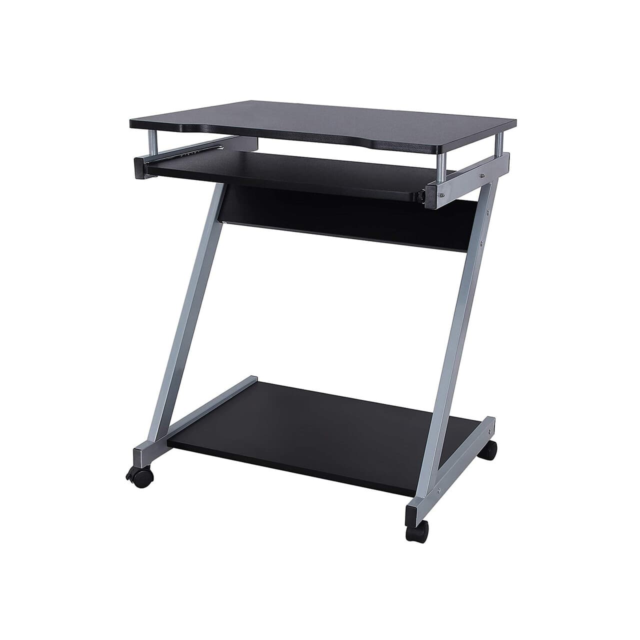 Birou mobil cu suport tastatura, Z-Shaped Vasagle, 60x48x73 cm, PAL/otel, negru