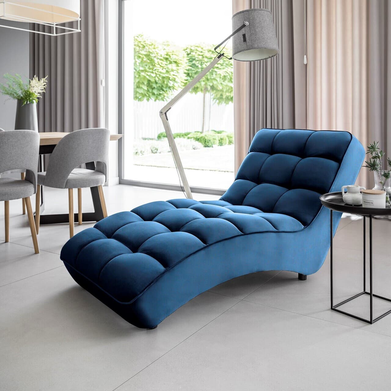 Sezlong living ELTAP, LOR-40LO, Loren, 170x85x85 cm, lemn/poliester, albastru inchis