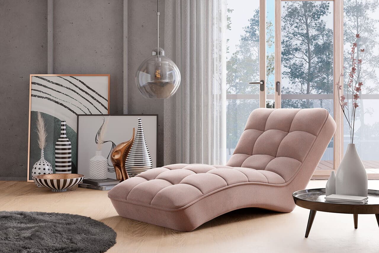 Sezlong living ELTAP, LOR-101GO, Loren, 170x85x85 cm, lemn/poliester, roz