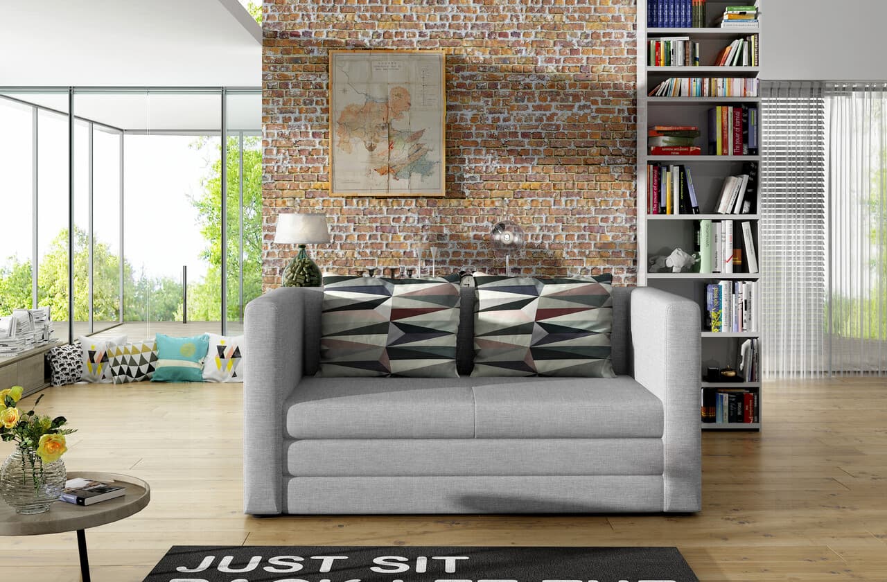 Canapea extensibila 2 locuri, ELTAP, Neva, 132x70x62 cm, lemn/poliester, gri deschis