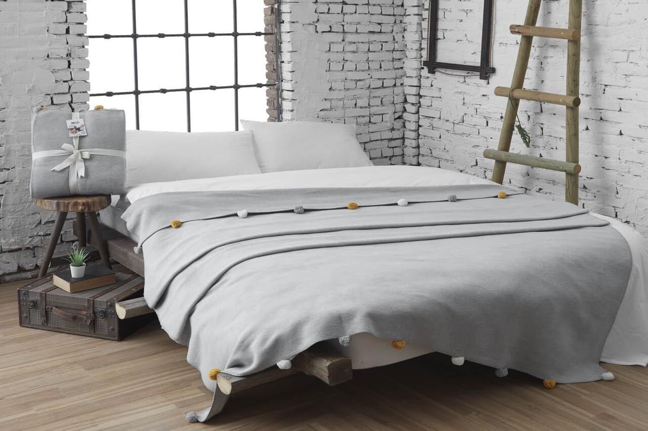 Patura Single, L'essentiel Maison, Pom Pom, Gri