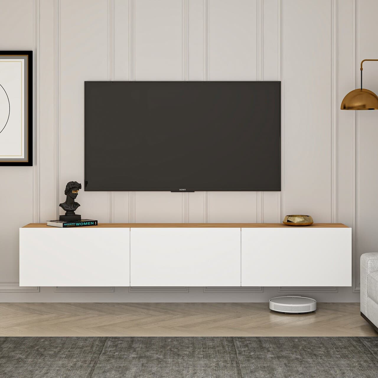 Comoda TV, Hanah Home, West, 150x30x32 cm, Alb/Pin Atlantic