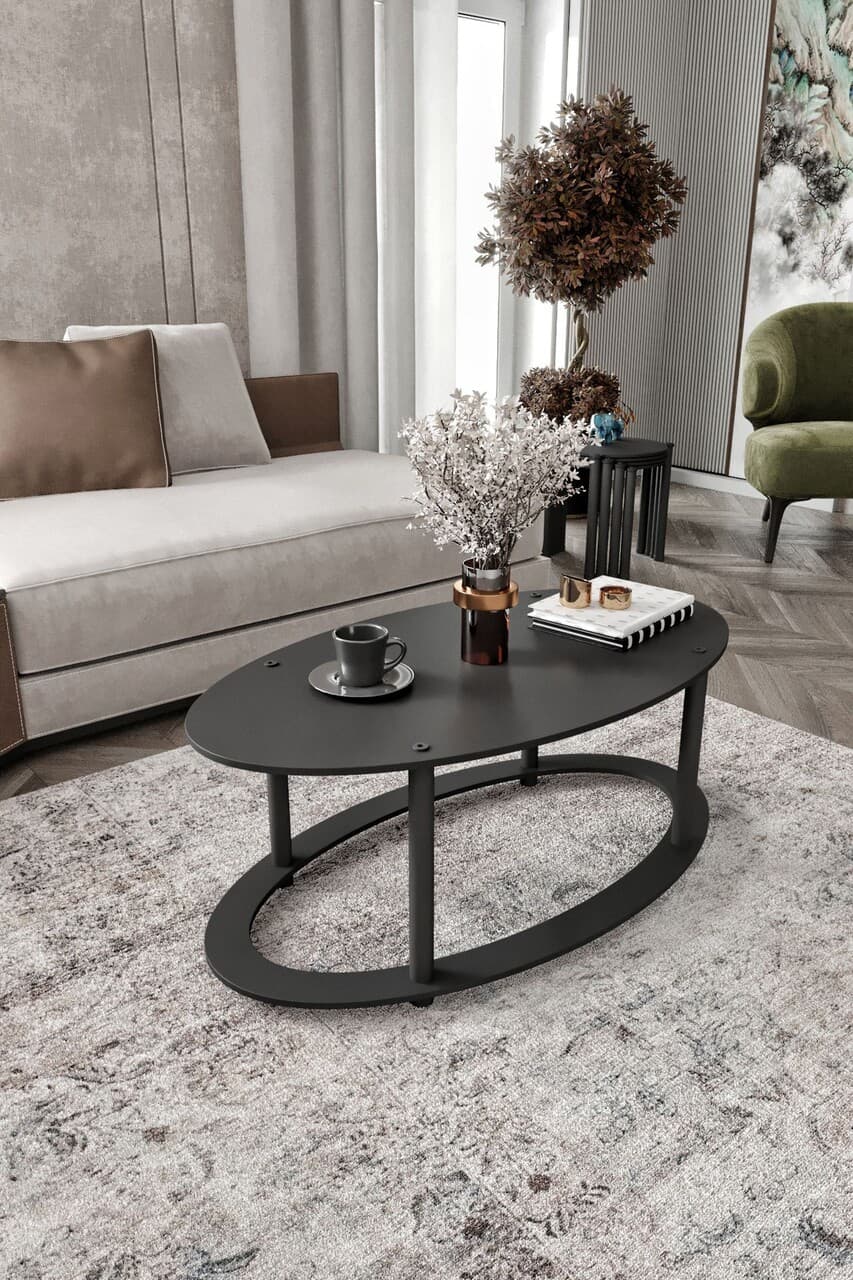 Masuta de cafea, Hanah Home, Hole Ellipse, 60x40x38 cm, MDF , Negru