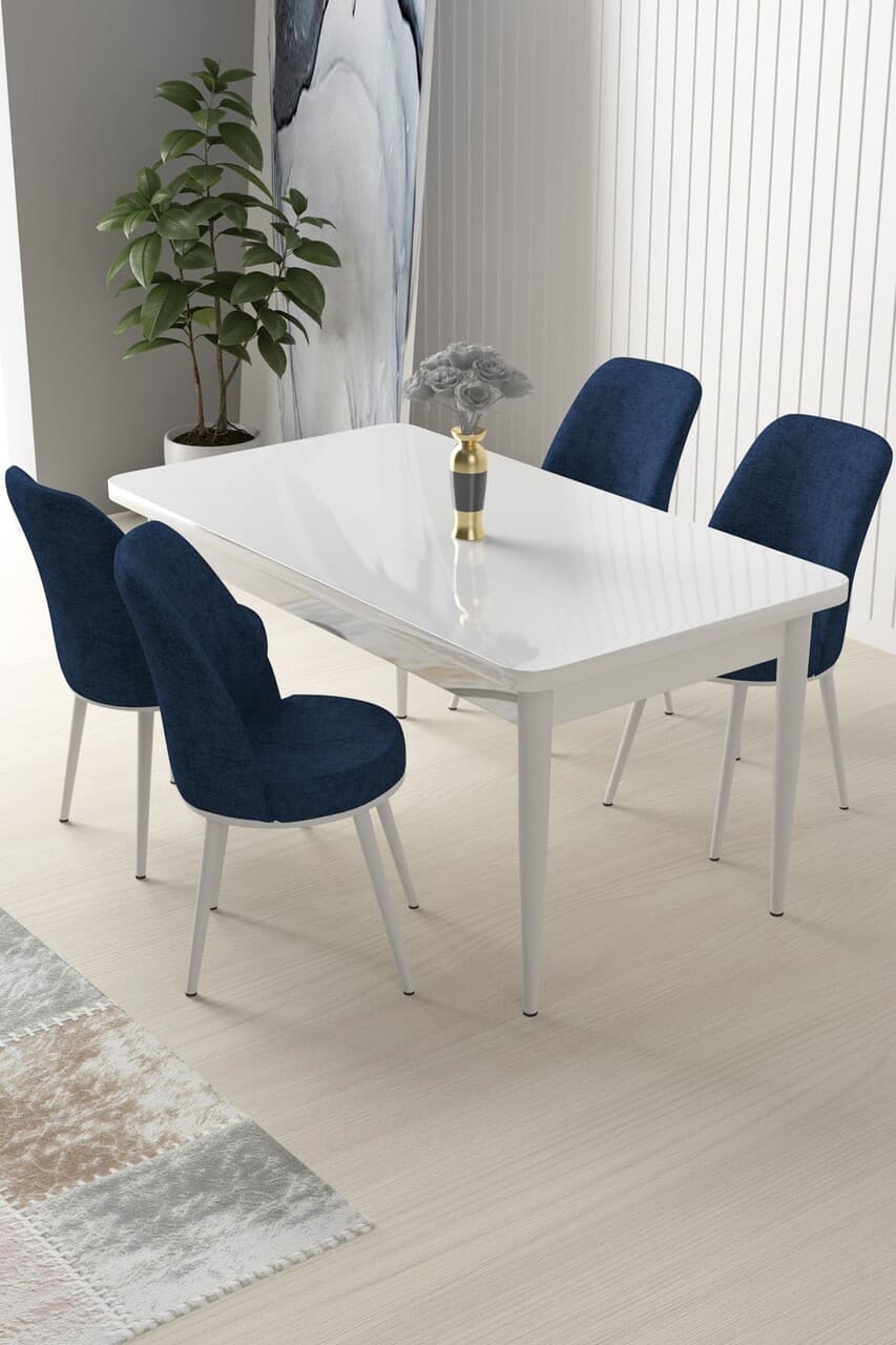 Set masa si scaune (5 bucati), Hanah Home, Nil, Alb / Bleumarin