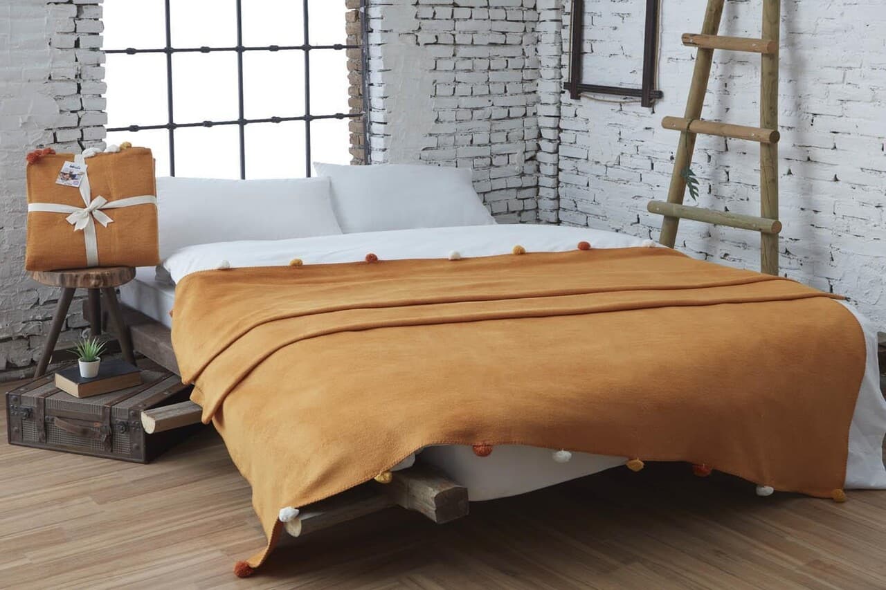 Patura Single, L'essentiel Maison, Pom Pom, Galben mustar