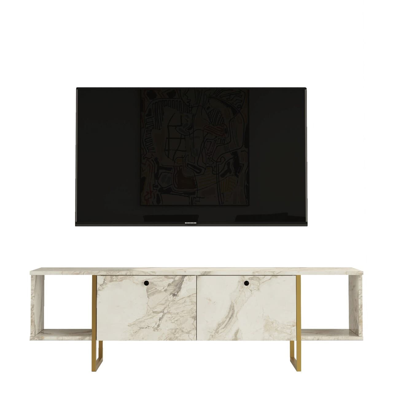 Comoda TV, Hanah Home, Vg30-Ge, 160x47.6x40 cm, Alb/Auriu