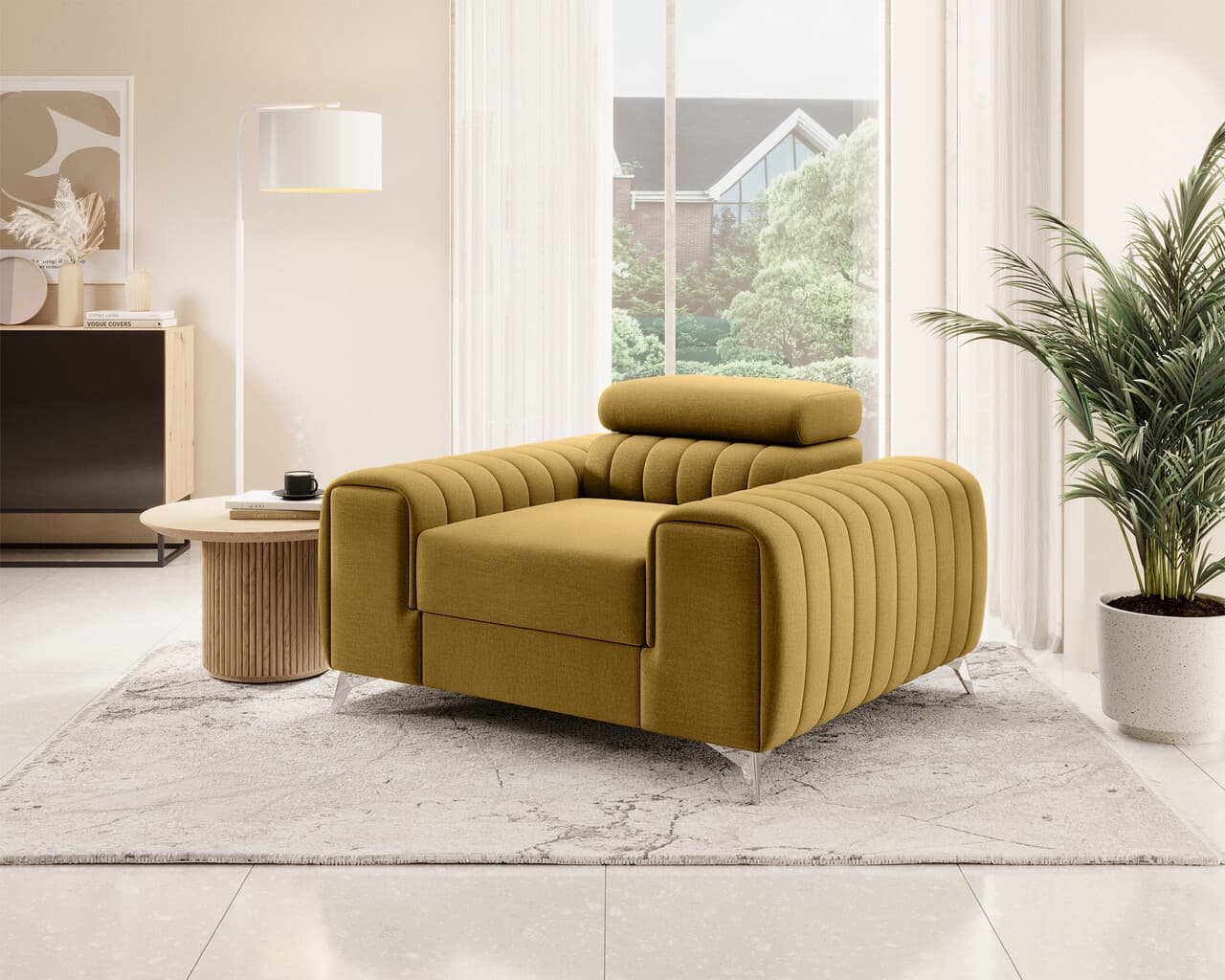 Fotoliu, ELTAP, AR-LAU-45NU, Laurence, 125x97x105 cm, lemn/poliester, mustar