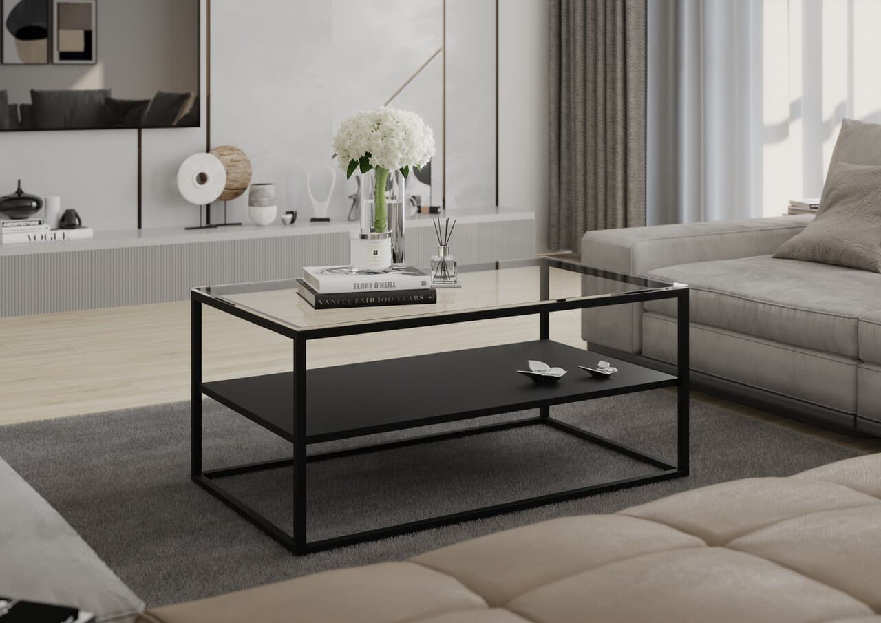 Masuta de cafea ELTAP, Stolik Verto, 100x60x45 cm, otel/sticla, negru/transparent
