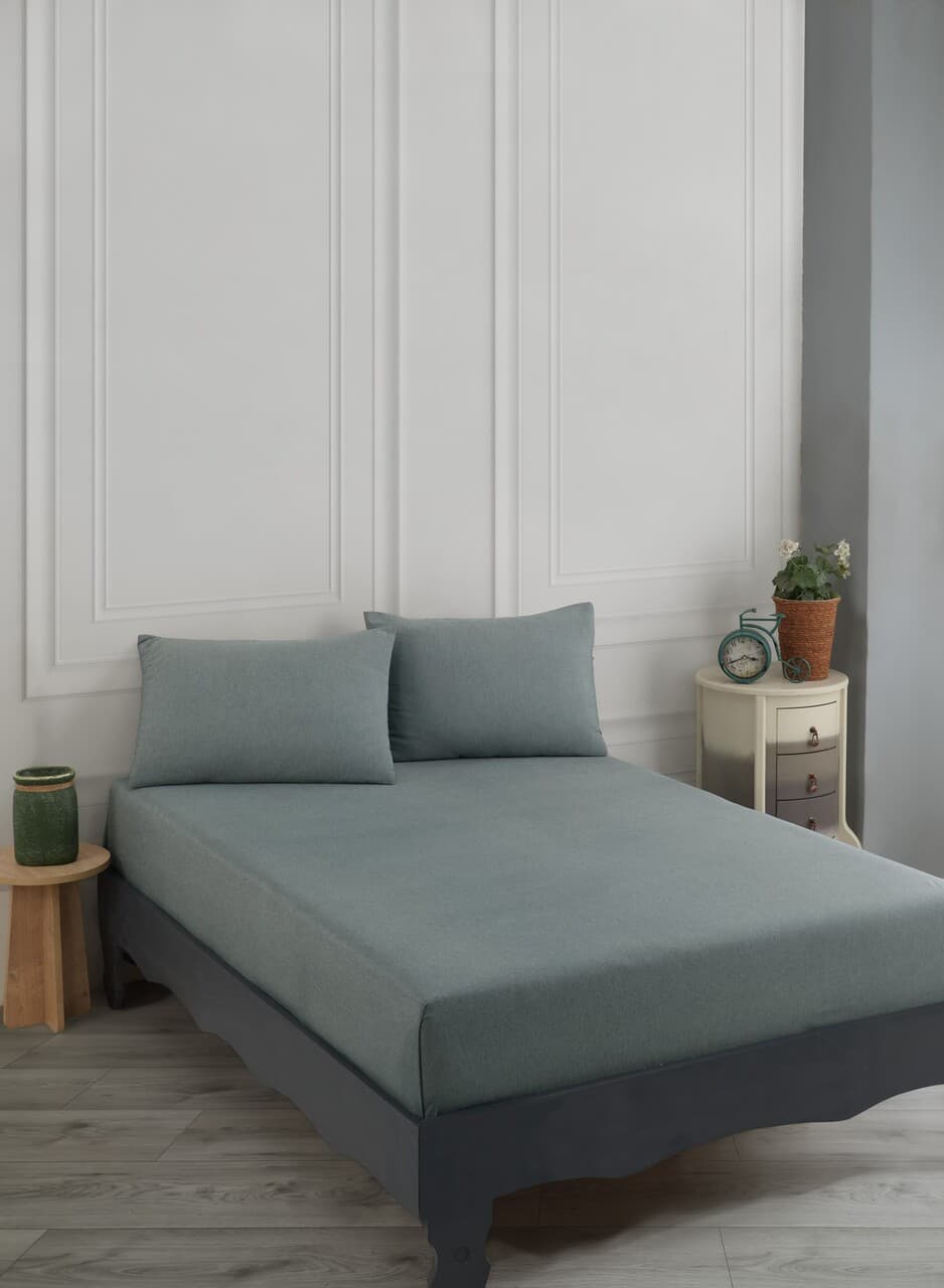 Set de pat pentru o persoana (cearceaf cu elastic si perna) 2 piese, L'essentiel Maison, Road Potlu, Bumbac;Poliester, Verde