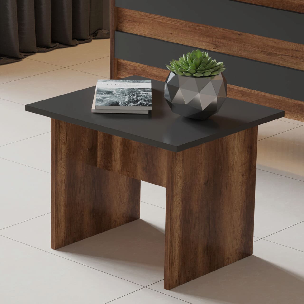 Masuta de cafea, Hanah Home, Vo2-Ba, 60x46.3x50 cm, Nuc / Antracit