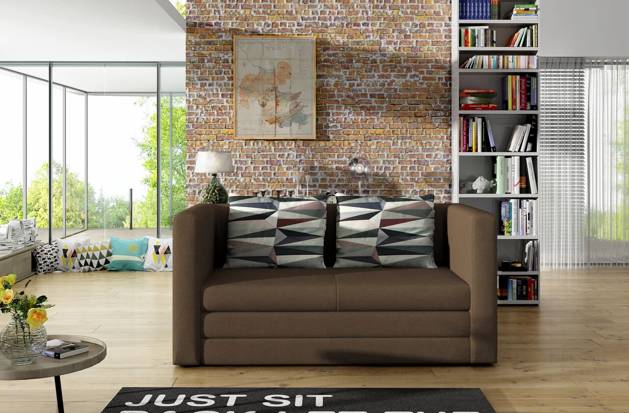 Canapea extensibila 2 locuri, ELTAP, Neva, 132x70x62 cm, lemn/poliester, maro deschis