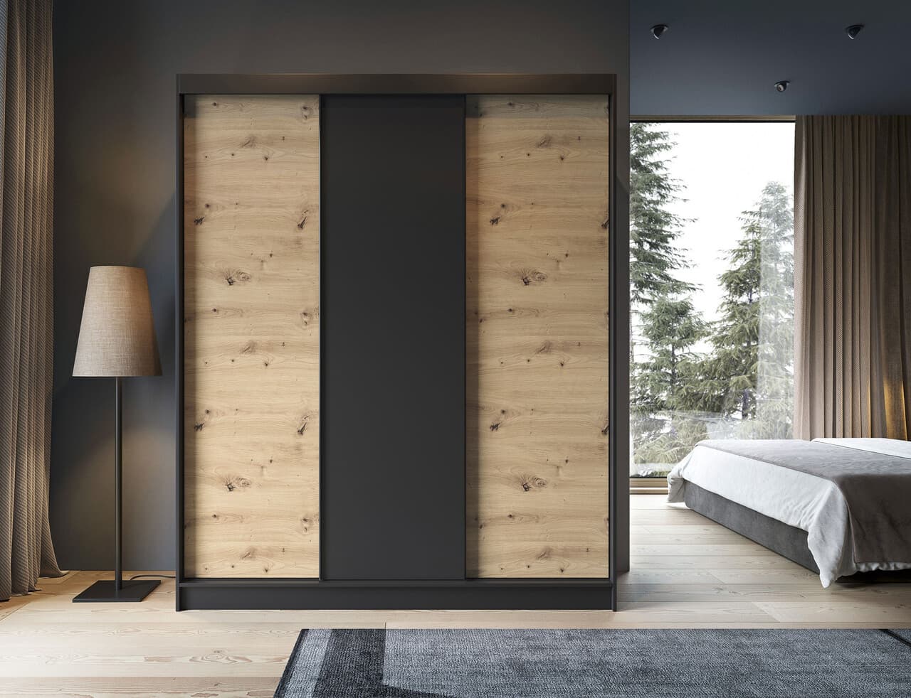 Dulap pentru haine ELTAP, Esville III, 180x60x220 cm, MDF/ABS, negru/stejar