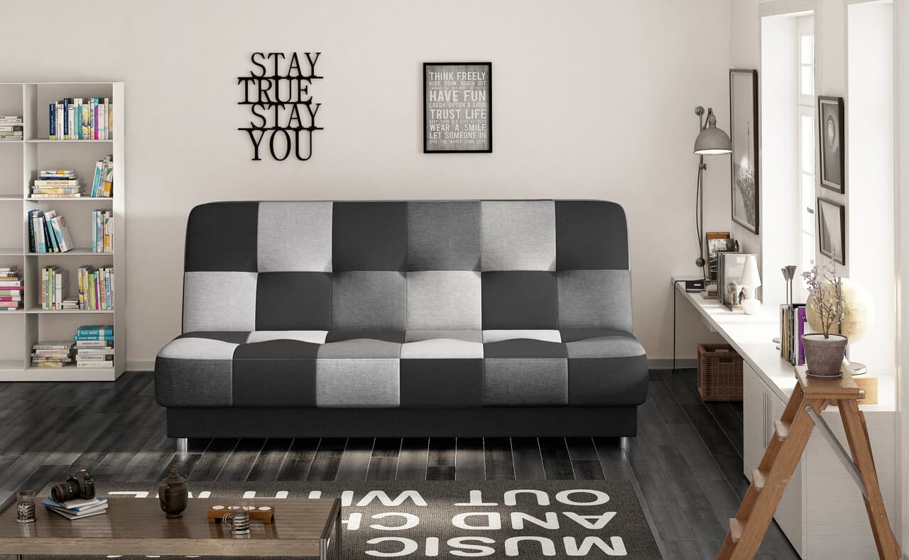 Canapea extensibila 3 locuri, ELTAP, Cayo, 192x90x90 cm, lemn/poliester, negru/gri