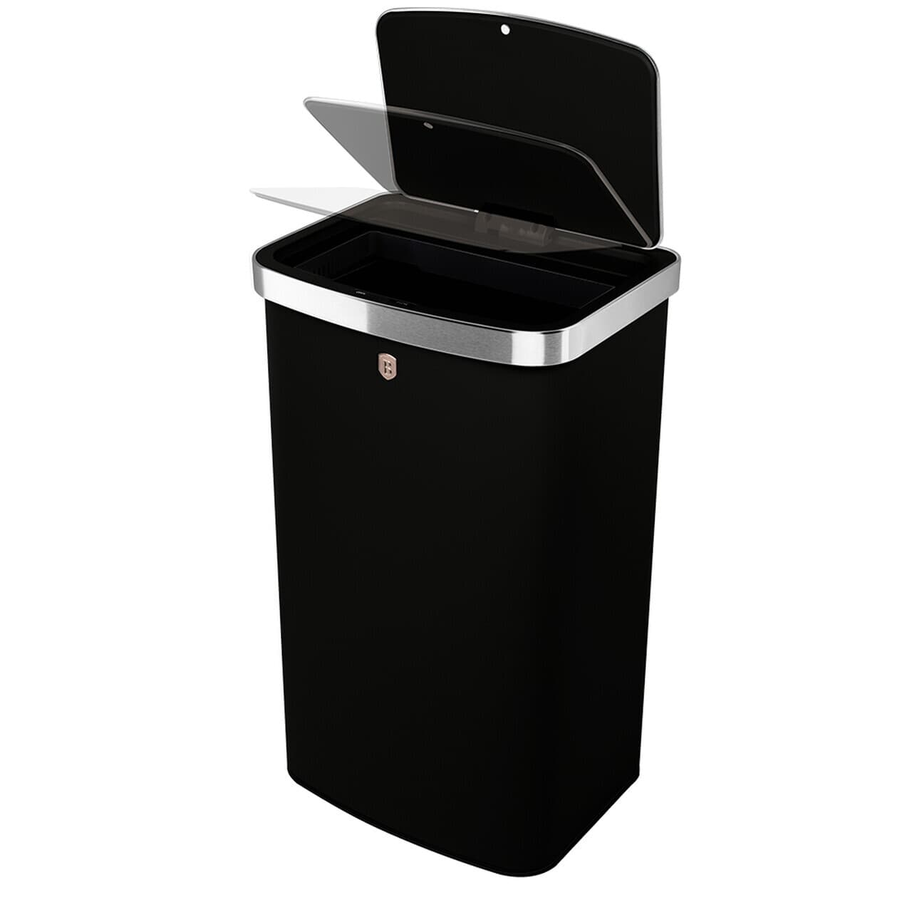 Cos de gunoi cu senzor Berlinger Haus, Black Rose, 38.5x28.5x65 cm, 60 L, otel, negru/argintiu
