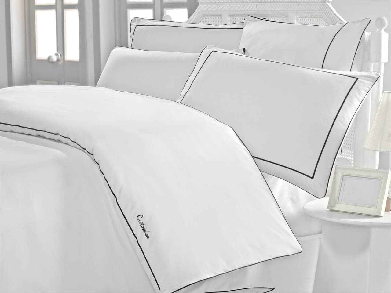 lenjerie de pat dubla cotton box mahur 6 piese bumbac alb negru