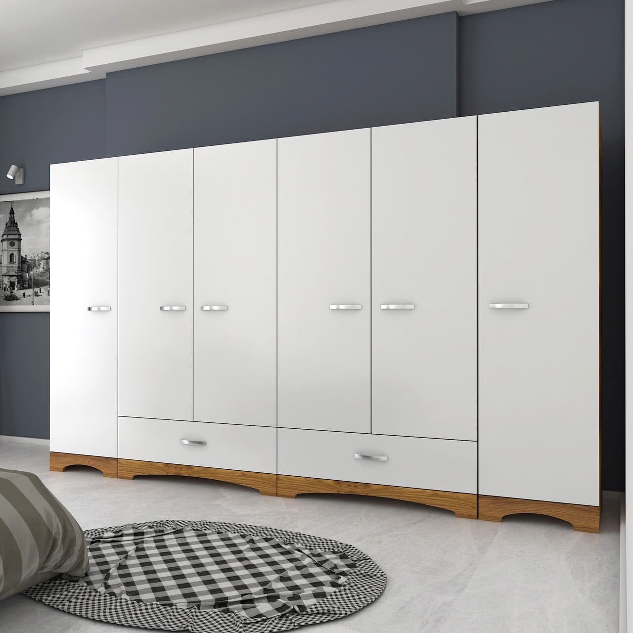 Dulap pentru haine, Hanah Home, F4, 243x181x47.6 cm, Alb/Maro