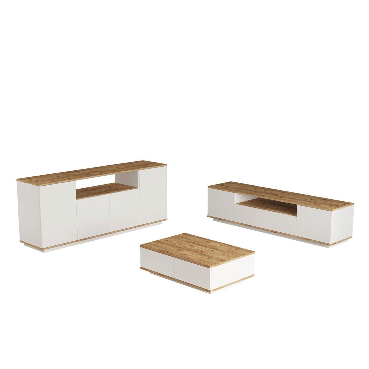 Set mobilier living, Hanah Home, Fr18-Aw, Pin Atlantic / Alb