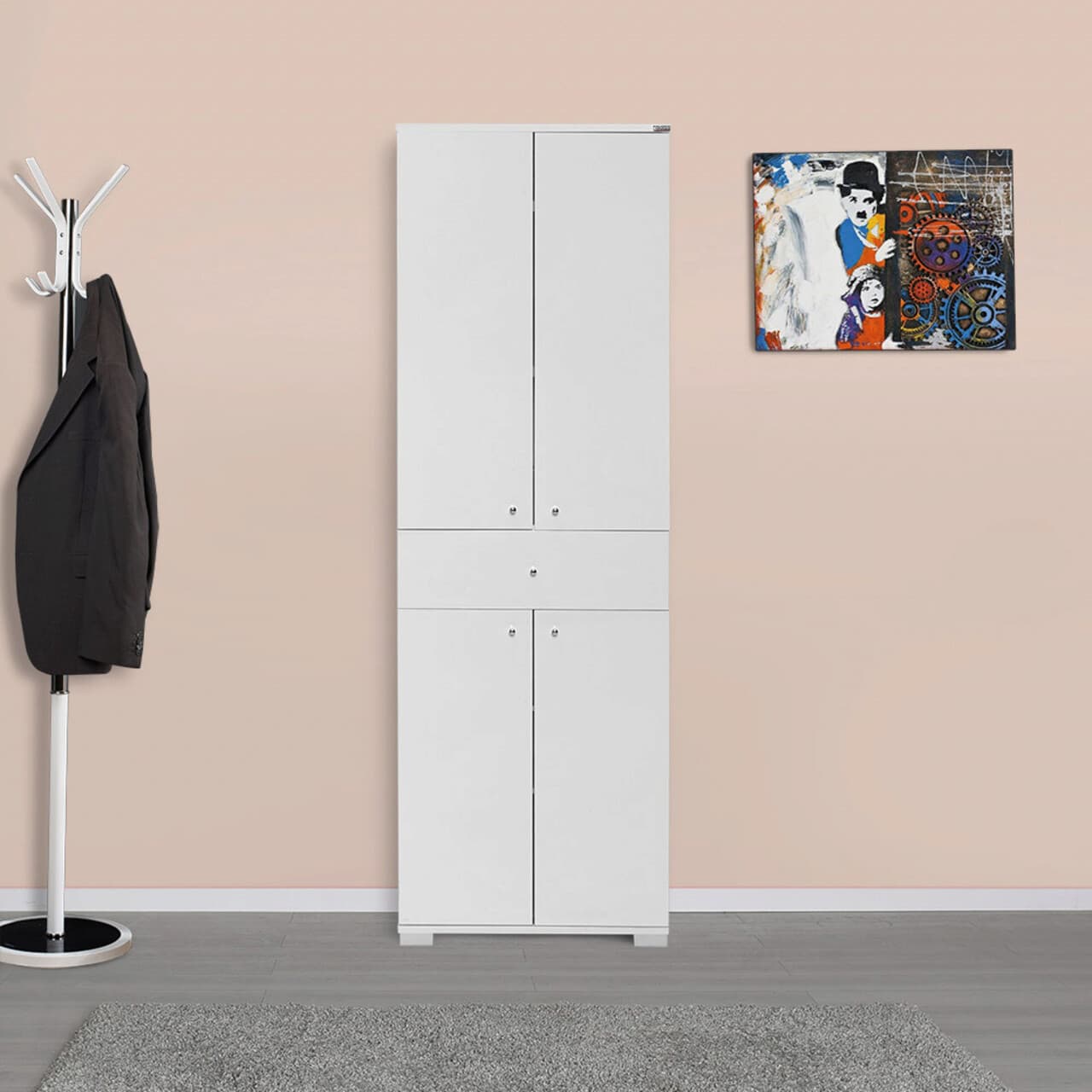 Dulap multifunctional, Hanah Home, Adr-441-Pp-1, 60x187x40 cm, Alb