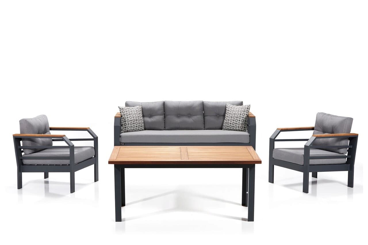 Set mobilier de gradina, Hanah Home, Assento 3+1+1+M, Aluminiu, Gri/Negru