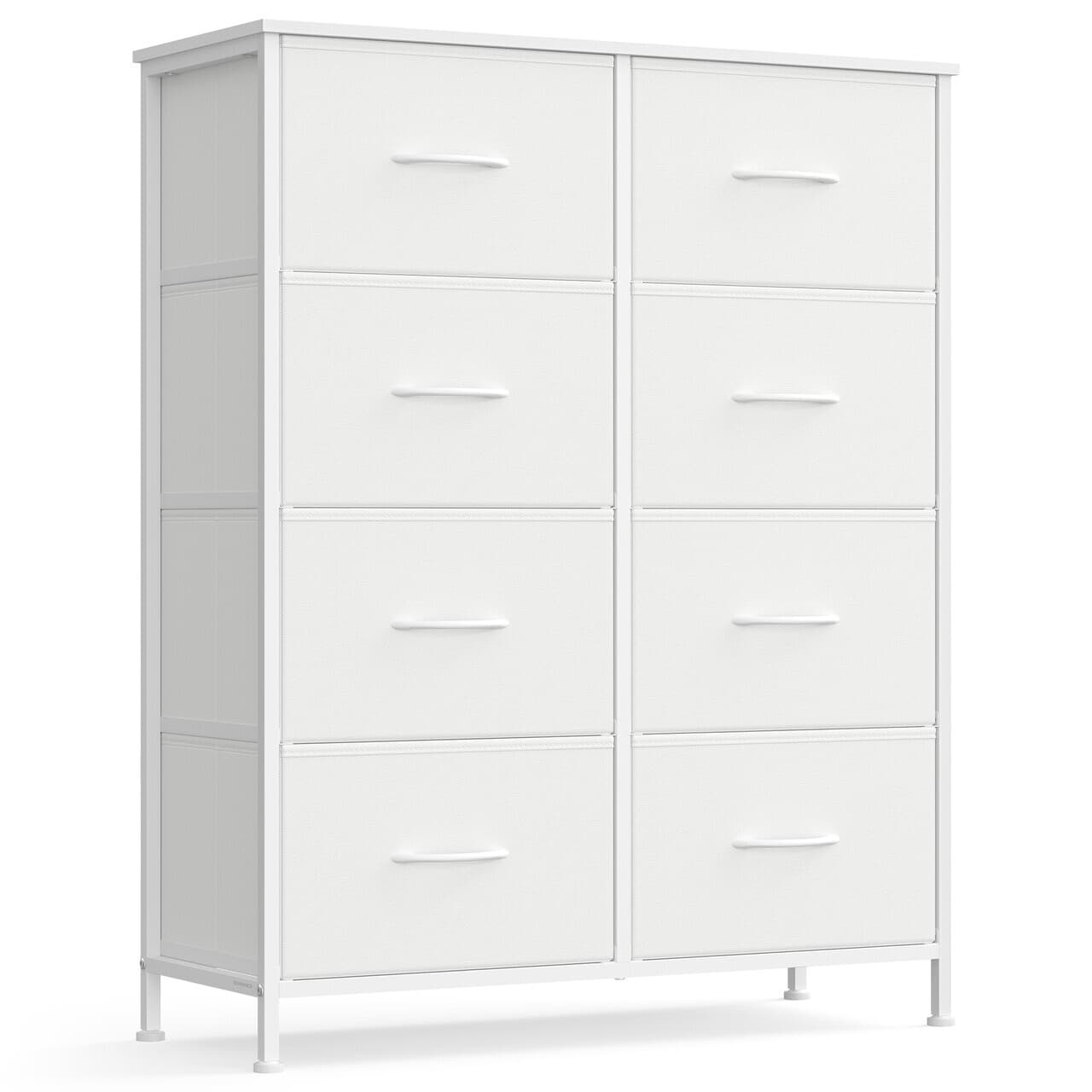 Comoda cu 8 sertare, Songmics, 76.7x30x92.2 cm, sertare textile, cadru metalic, alb