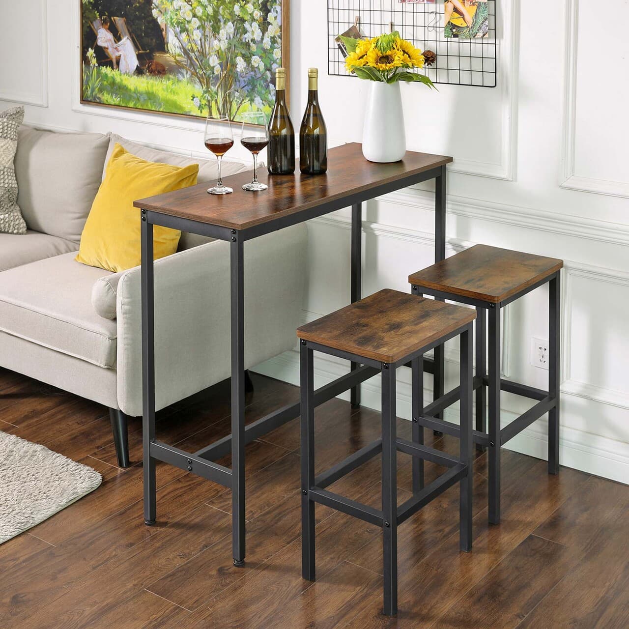 Masa de bar Alinru Industrial, Vasagle, 100x40x90 cm, PAL/fier, maro rustic