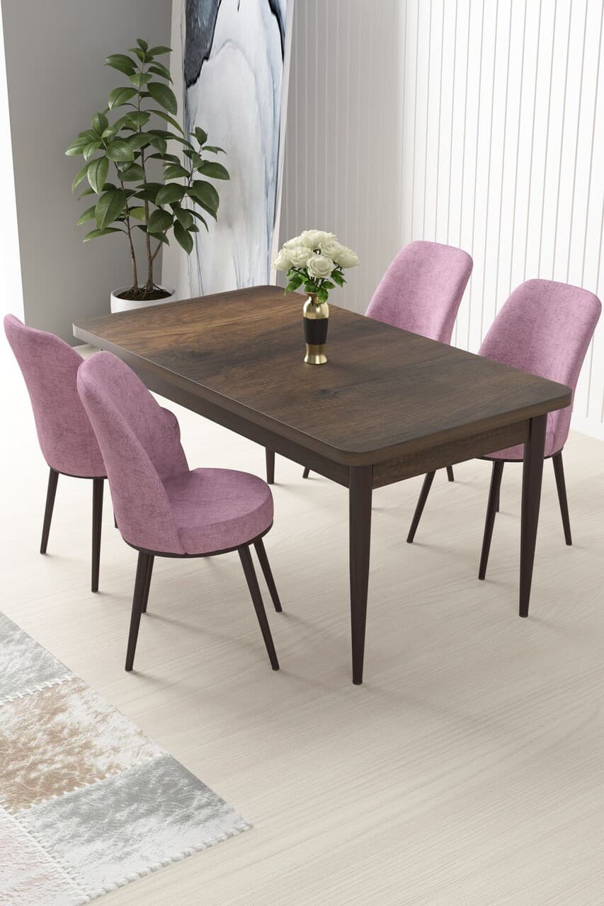 Set masa si scaune (5 bucati), Hanah Home, Nil, Baroc / Roz