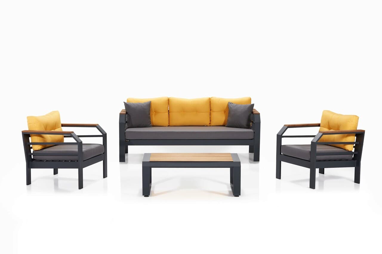 Set mobilier de gradina, Hanah Home, Assento 3+1+1+S, Galben / Gri / Negru