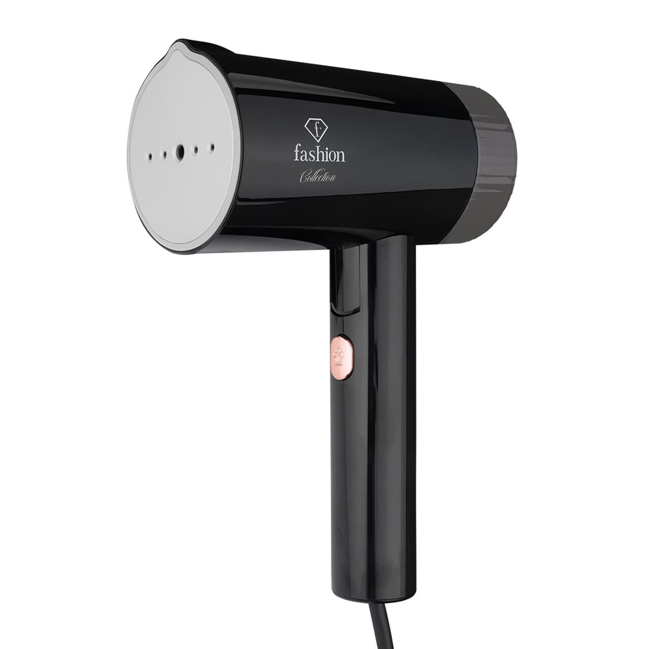 Aparat de calcat cu aburi portabil, pliabil Fashion TV, Matte Black-Rose Gold, 1000W, 100 ml, invelis ceramic, negru
