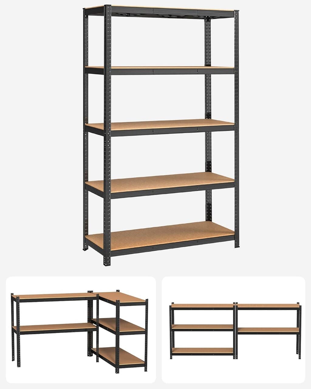 Raft modular pentru depozitare Songmics, 120 x 60 x 200 cm, MDF/otel, negru/maro deschis