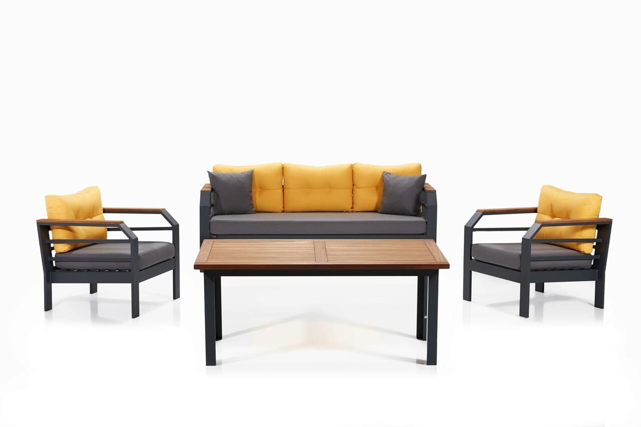 Set mobilier de gradina, Hanah Home, Assento 3+1+1+M, Aluminiu, Galben / Gri / Negru