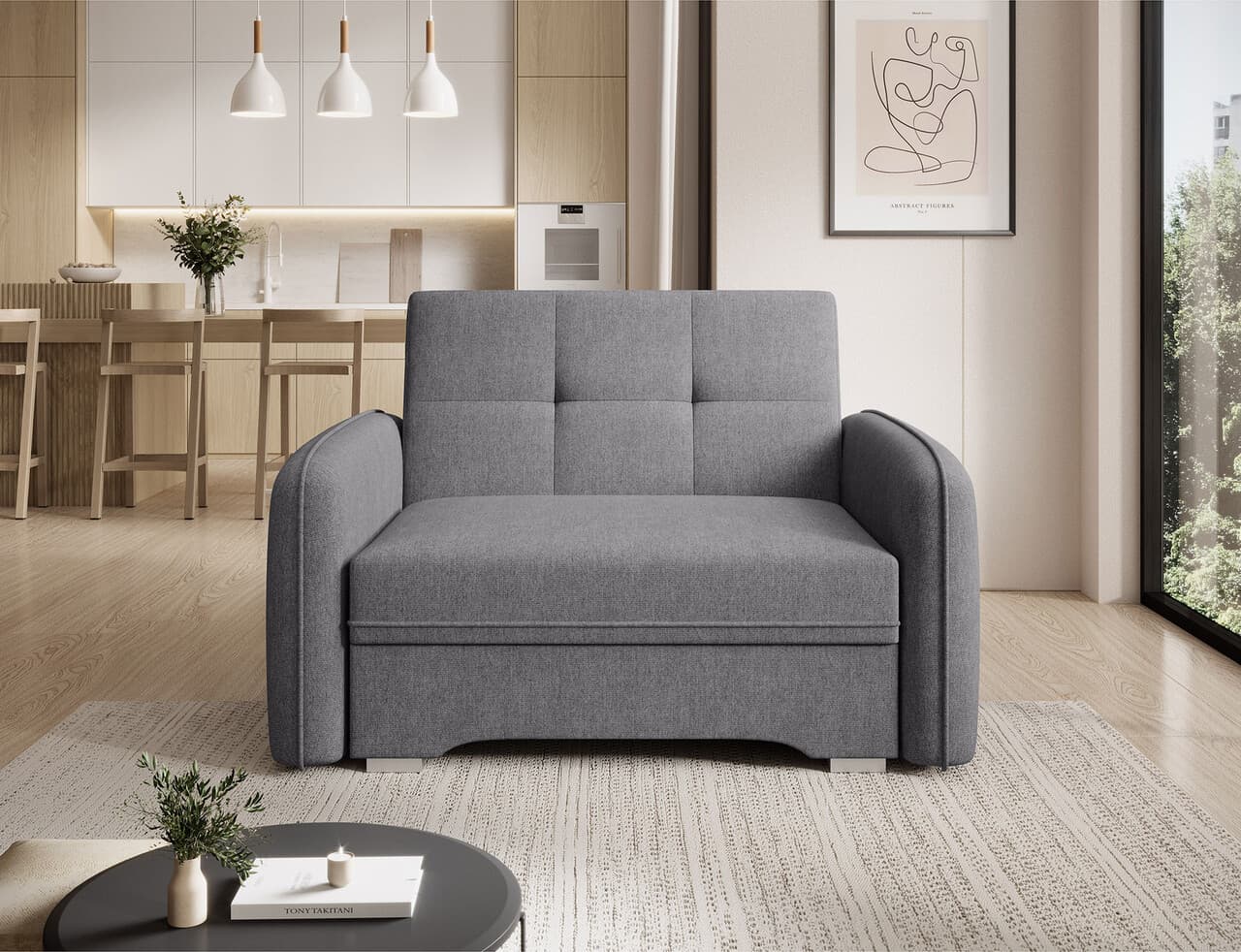 Canapea extensibila 1 loc, ELTAP, Laine, 102x109x84 cm, lemn/poliester, gri