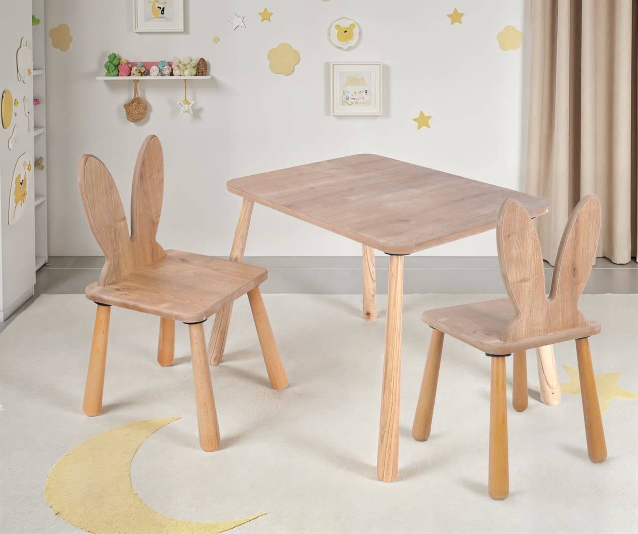 Set masa si scaun pentru copii, Hanah Home, BLTYZ-AKTV059-1, Stejar