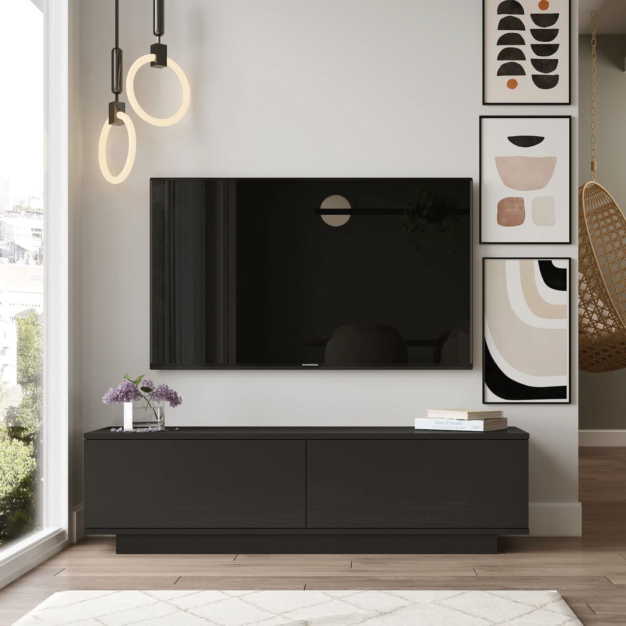 Comoda TV, Hanah Home, Fn1-Lb, 140x38.2x35.5 cm, Negru