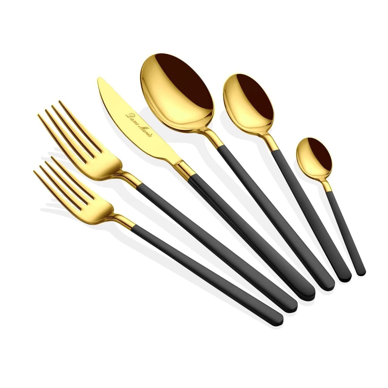 Set tacamuri, Hermia, 645DRM1223, Inox, Lingura de masa: 21,3 cm (6 bucati), Aur/Negru