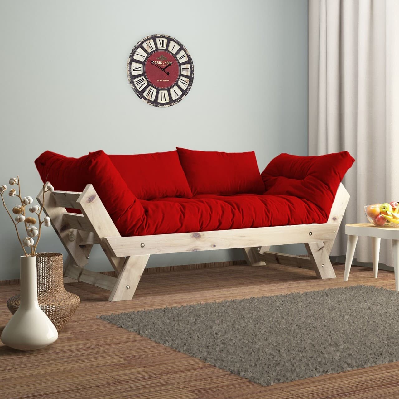 Canapea de gradina cu 2 locuri, Hanah Home, CPT8108-210, Natural/Rosu