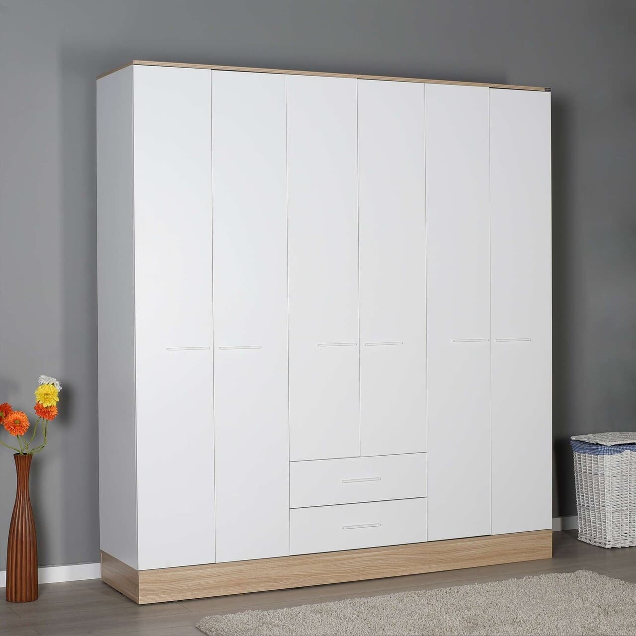 Dulap pentru haine, Hanah Home, Base 6, 224x206x52 cm, Alb