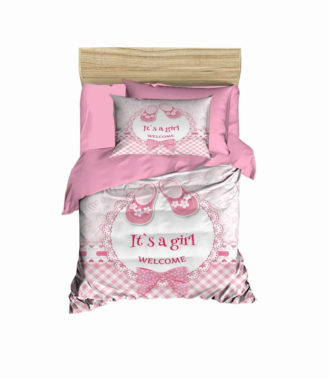 Lenjerie de pat pentru copii, L'essentiel Maison, PH121, Pudra / Alb / Roz