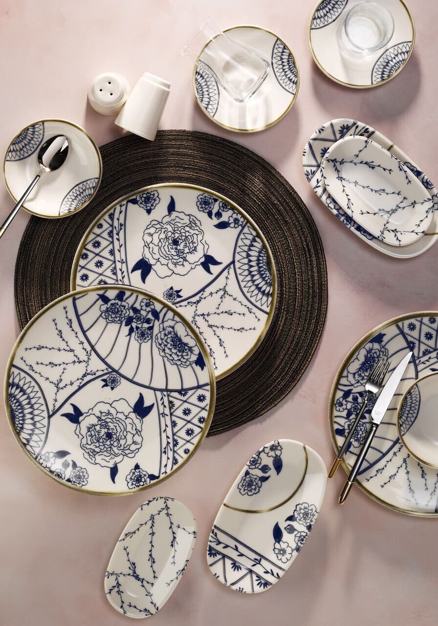 Set de mic dejun, Hermia, 868ARY1107, Portelan, Platou mic: 15 cm (4 bucati), Multicolor