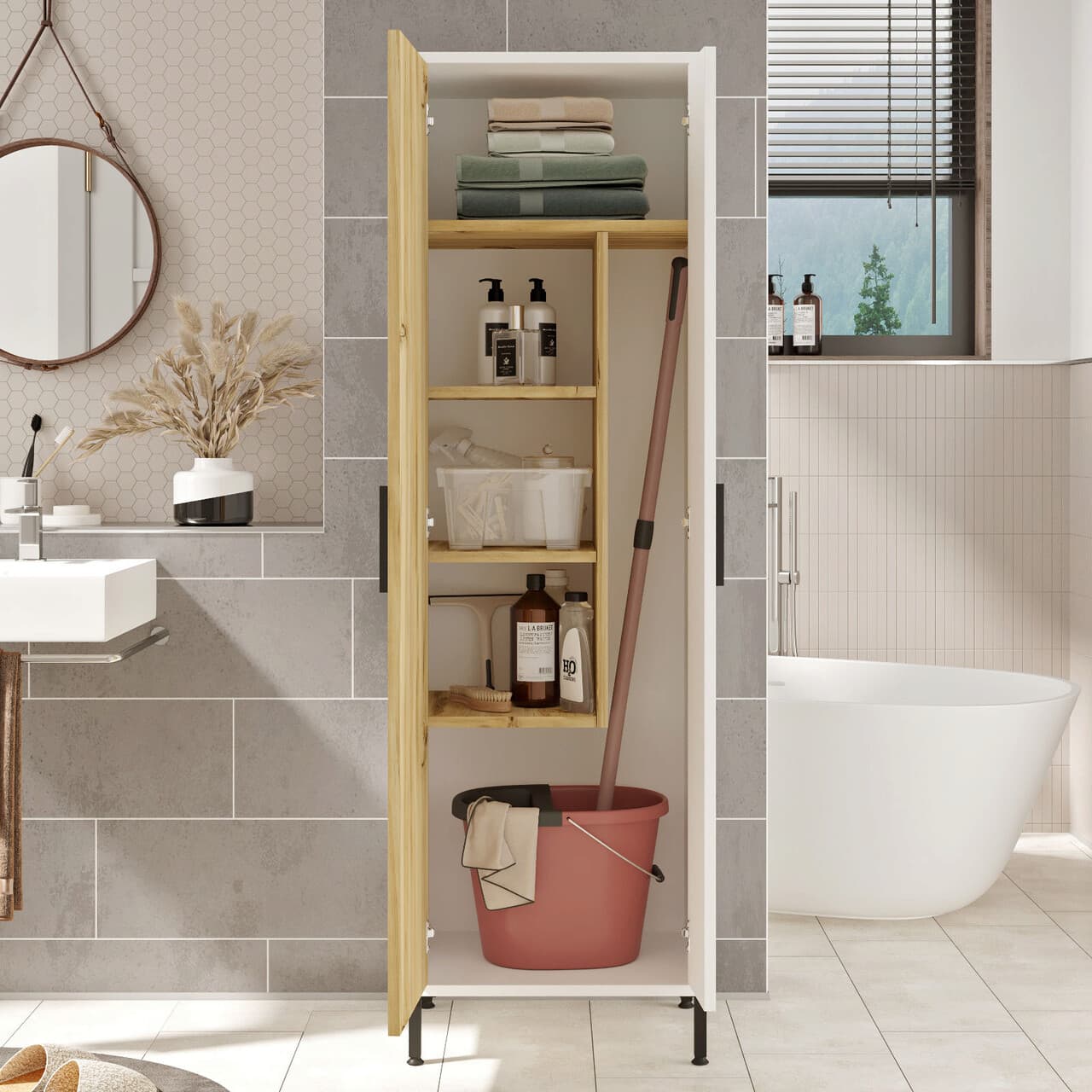 Dulap multifunctional, Hanah Home, Dy1-Wk, 50.4x165x35.7 cm, Nuc/Alb