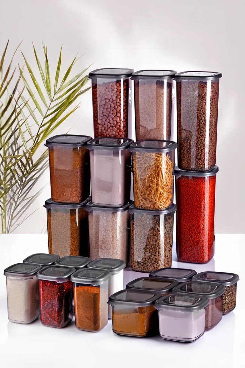 Set recipiente depozitare, Hermia, 430KSV1625, Dimensiune: 10 x 10 x 16,5 cm / 1200 ml (6 bucati) , Antracit