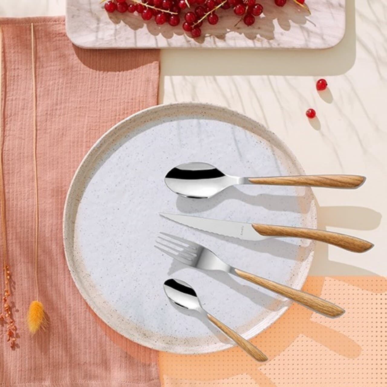 Set tacamuri, 16 piese, Amefa, Eclat Nature, inox, maro