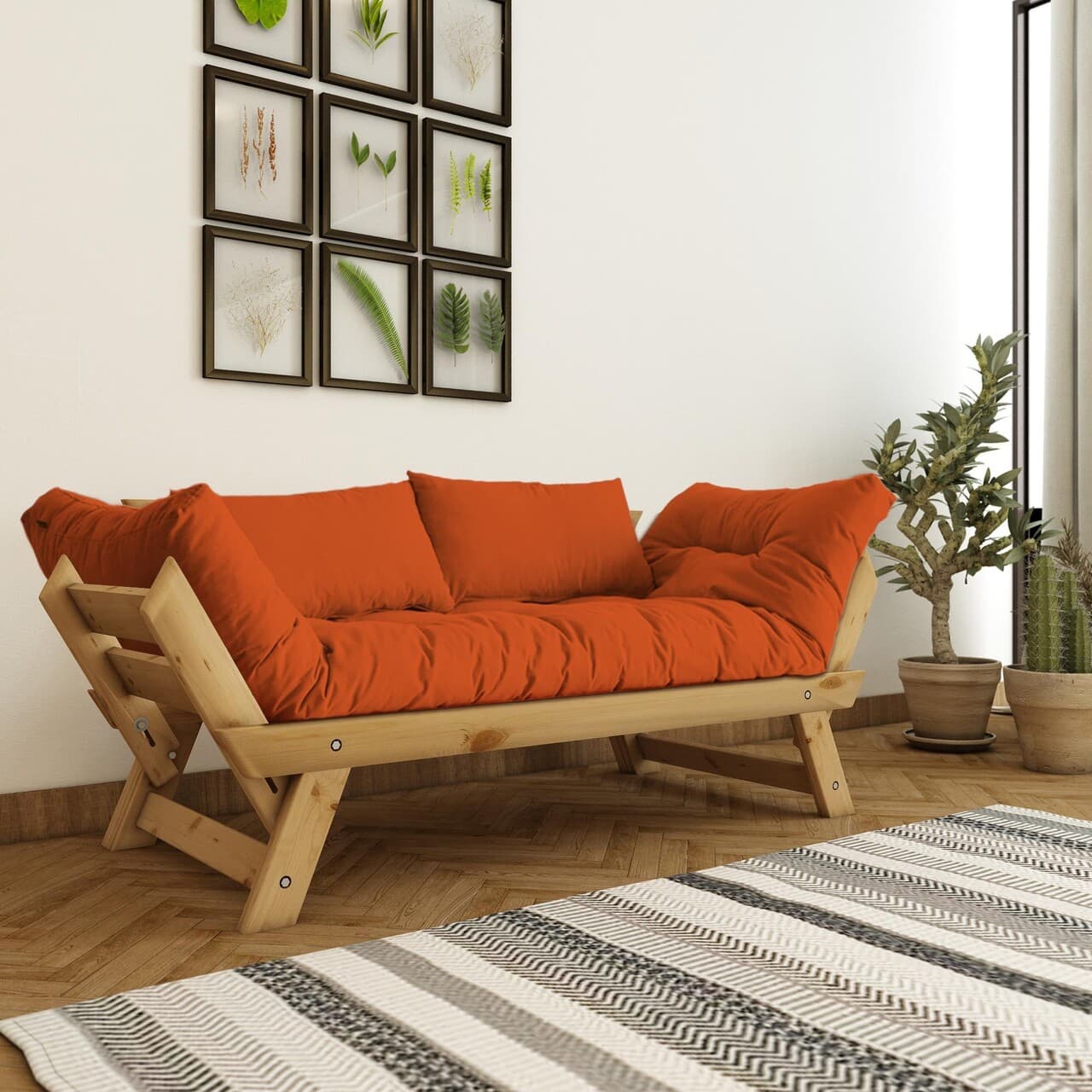 Canapea extensibila 2 locuri, Hanah Home, CPT8171-210, Natural / Stejar