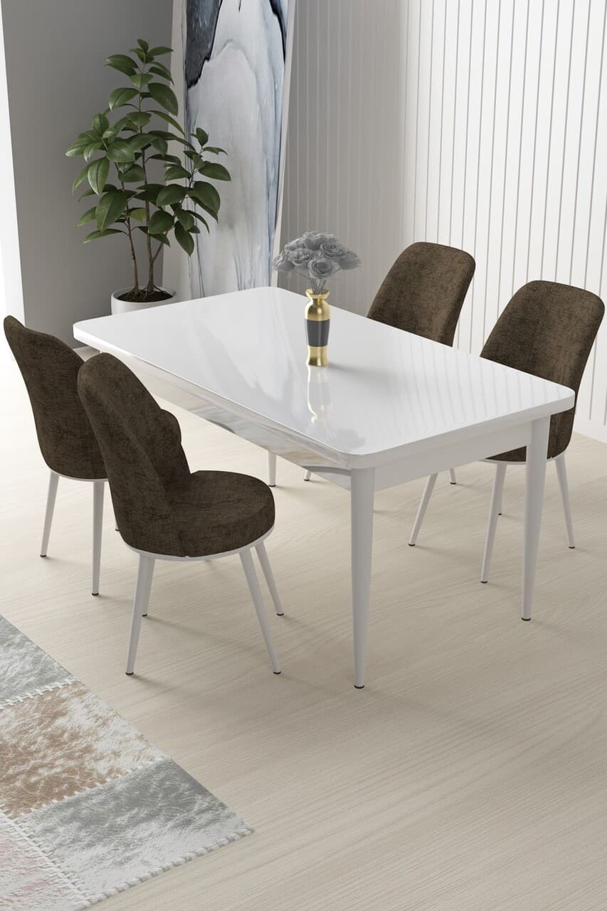 Set masa si scaune (5 bucati), Hanah Home, Nil, Alb/Maro