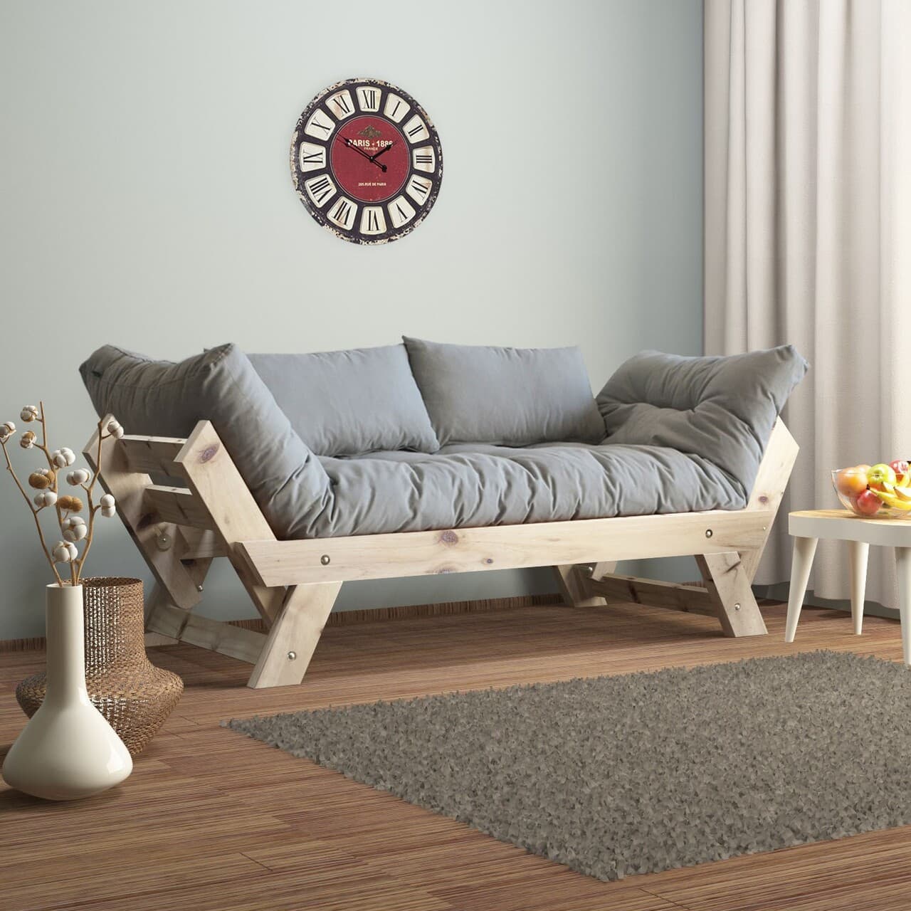 Canapea de gradina cu 2 locuri, Hanah Home, CPT8107-210, Natural / Gri