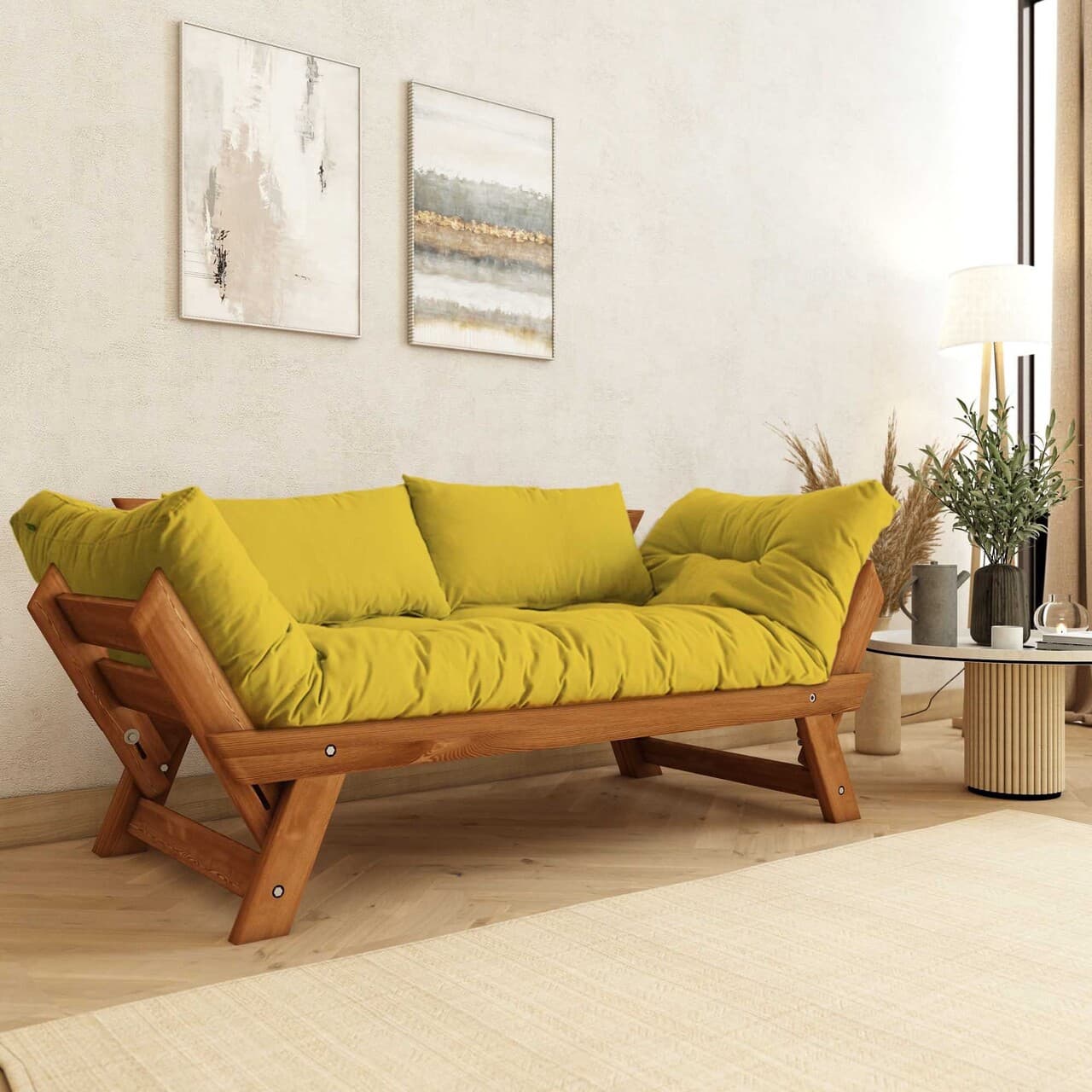Canapea de gradina cu 2 locuri, Hanah Home, CPT8163-210, Tec / Galben