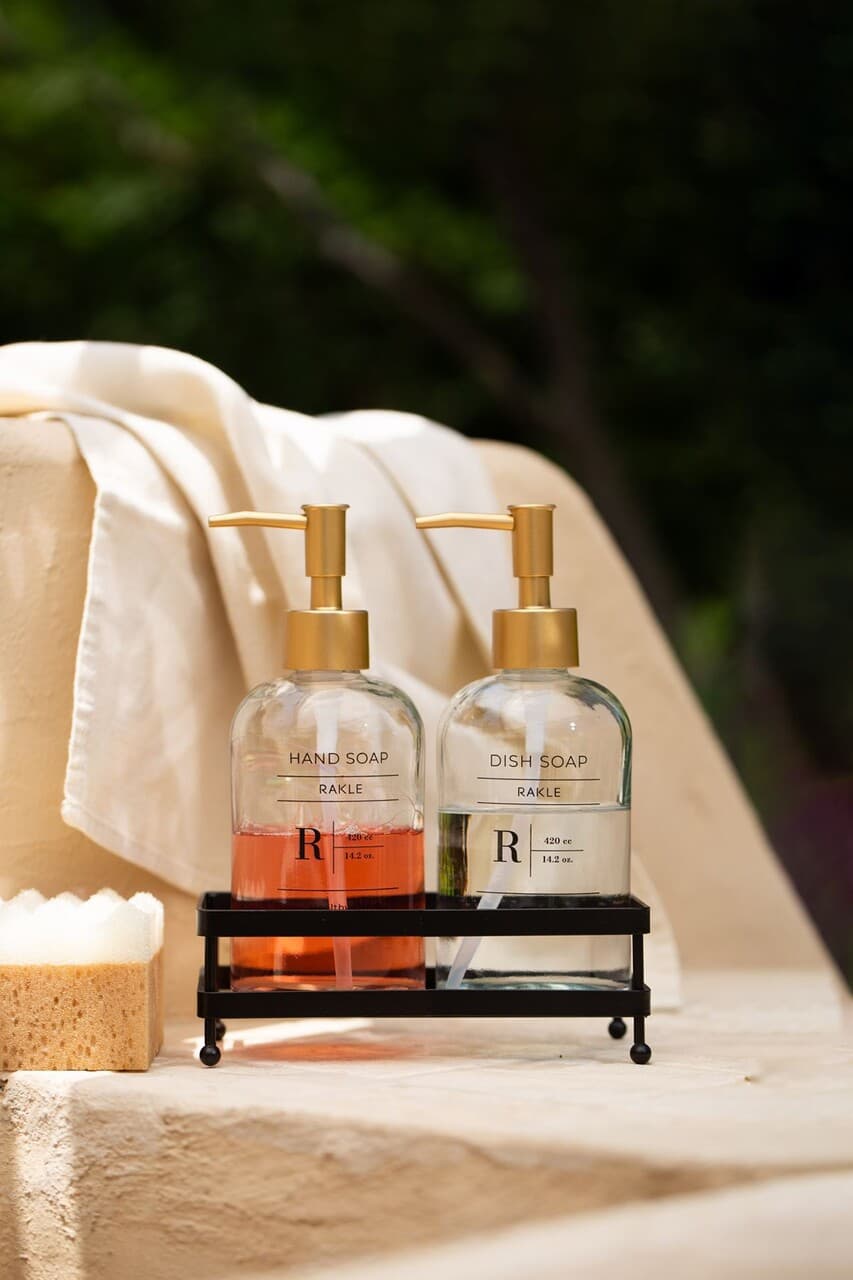 Set dozator de sapun, Hermia, 127RKL1423, Suport metalic (1 bucata), Transparent