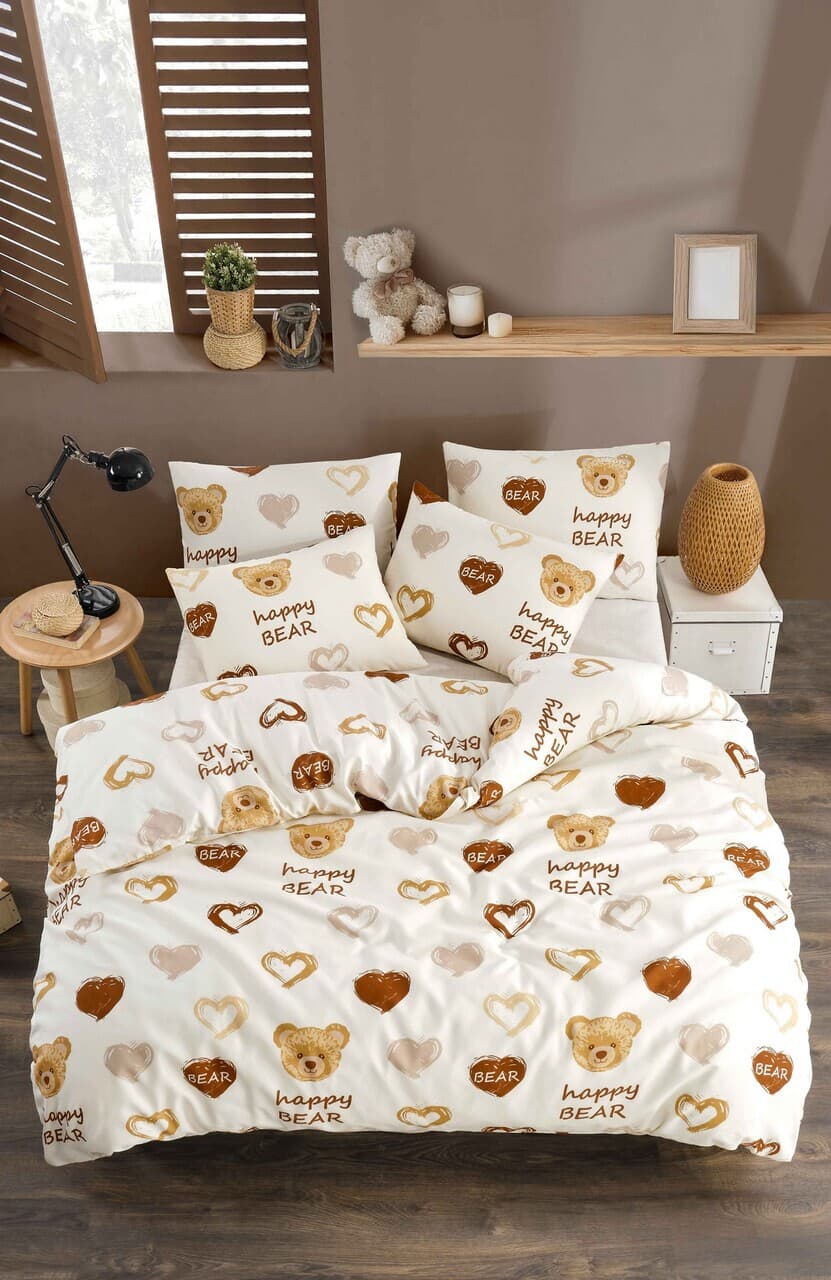 lenjerie de pat pentru o persoana l 039 essentiel maison teddy bear heart fitted 65 bumbac 35 poliester mustar alb gri roz