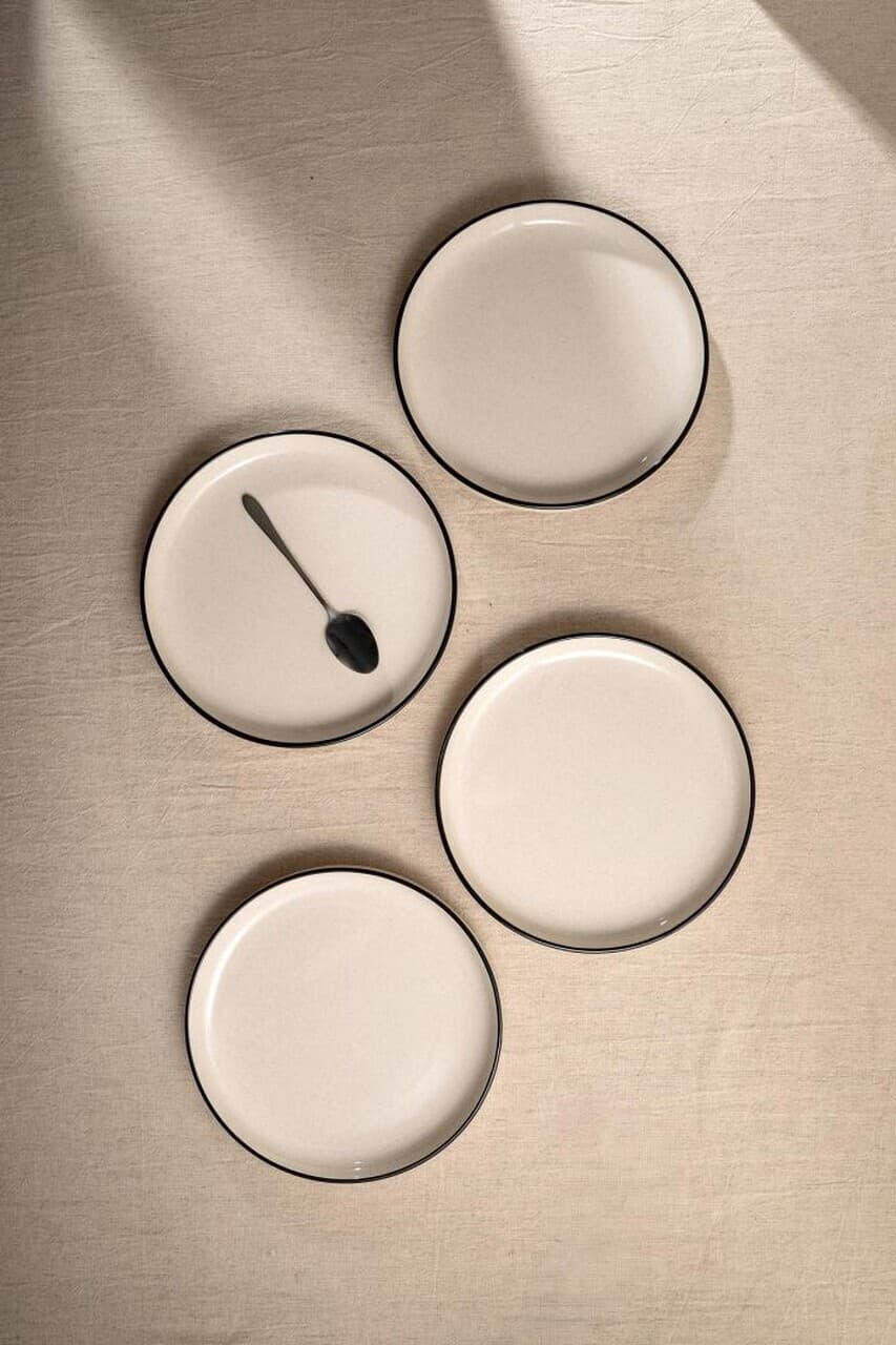 Set 4 farfurii intinse Azra, Homla, 27.5 cm, ceramica, bej/negru